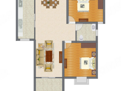 2室2厅 82.05平米户型图