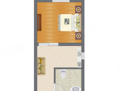 1室1厅 25.38平米户型图