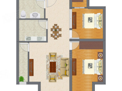 2室2厅 58.98平米户型图
