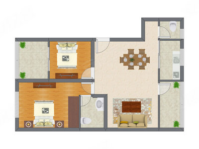 2室2厅 93.53平米户型图