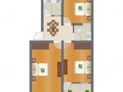 3室1厅 68.75平米