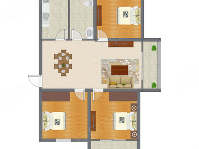 3室2厅 90.12平米户型图