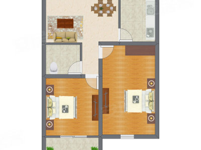 2室2厅 74.61平米户型图