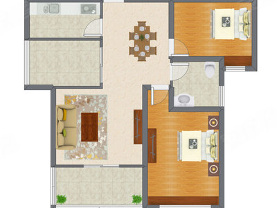 2室2厅 90.12平米户型图