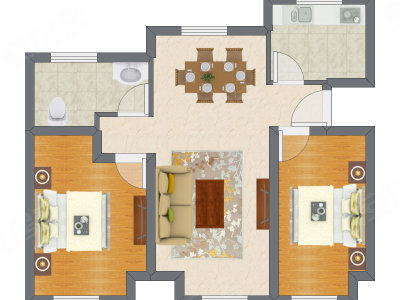2室2厅 51.43平米户型图