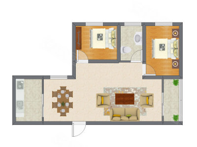 2室2厅 58.89平米户型图