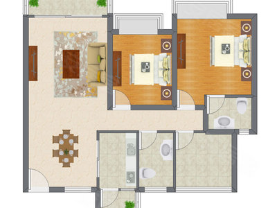 2室1厅 93.71平米户型图