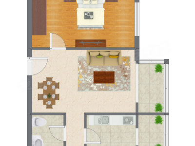1室2厅 69.27平米户型图