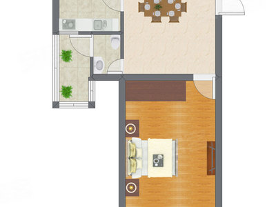 1室1厅 33.10平米户型图