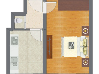 1室1厅 36.87平米户型图