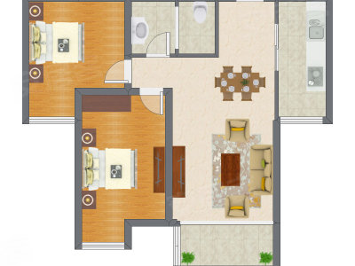 2室1厅 65.16平米户型图