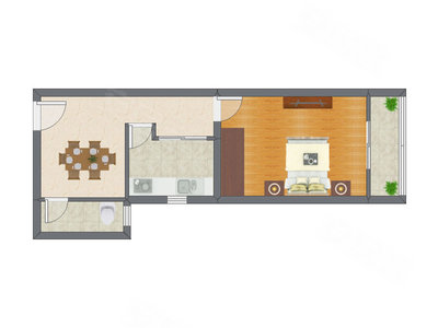 1室1厅 64.62平米户型图