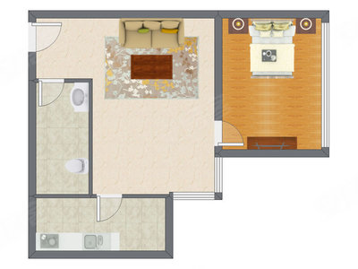1室1厅 38.37平米户型图