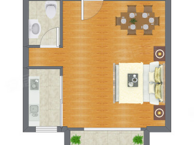 1室0厅 52.39平米户型图
