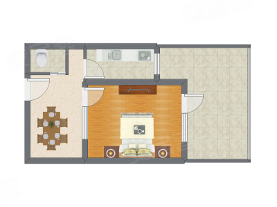 1室1厅 38.45平米户型图