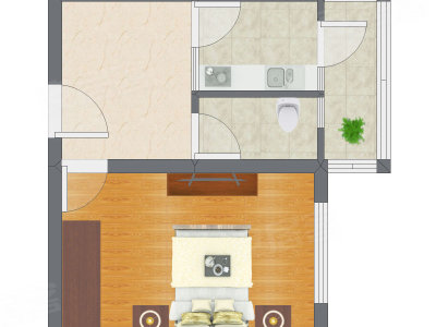 1室1厅 26.69平米户型图