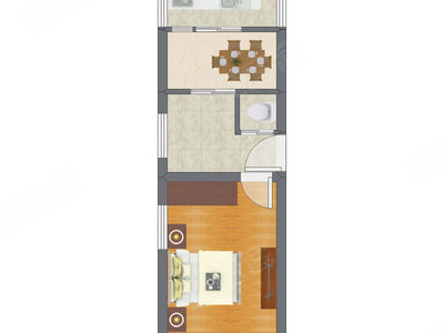 1室1厅 39.28平米户型图