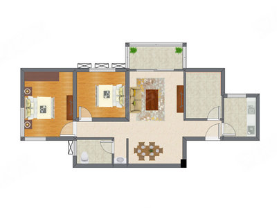 2室2厅 87.92平米户型图