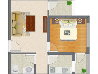 1室1厅 36.43平米户型图