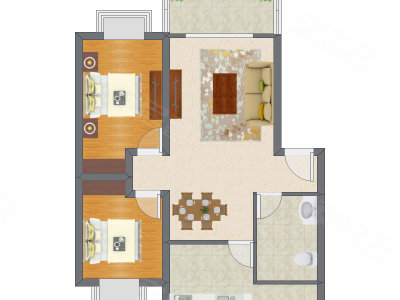 2室2厅 87.47平米户型图