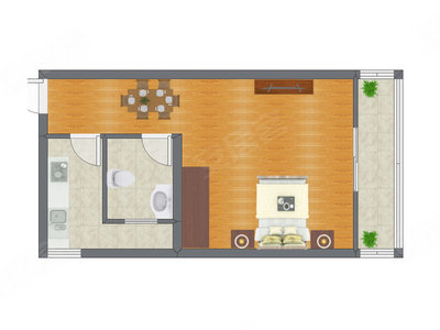 1室1厅 40.27平米户型图