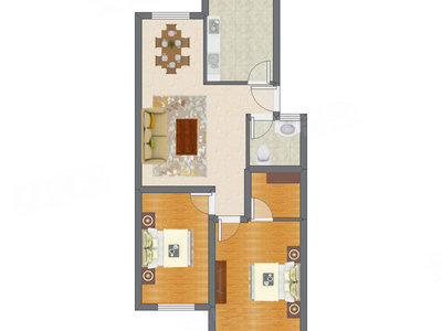 2室2厅 88.18平米户型图