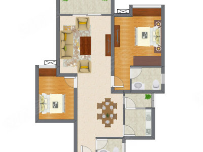 2室2厅 90.75平米户型图