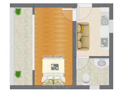 1室1厅 45.54平米户型图