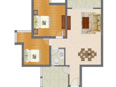 2室2厅 88.91平米户型图