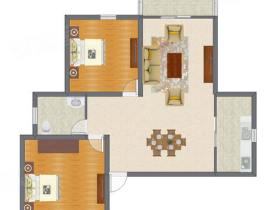 2室1厅 89.44平米户型图