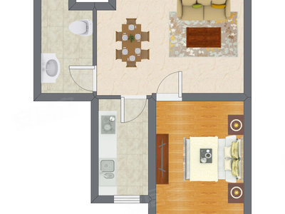 1室2厅 51.00平米户型图