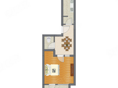 1室1厅 45.10平米户型图
