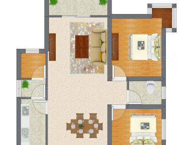 2室2厅 76.30平米户型图