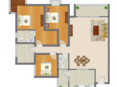 3室2厅 161.00平米户型图