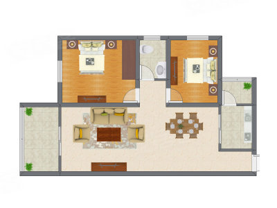 2室2厅 76.25平米户型图