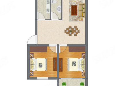 2室1厅 45.80平米户型图