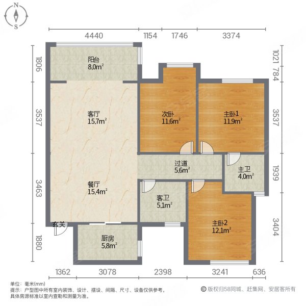 金山郡一期3室2厅2卫100㎡南79万