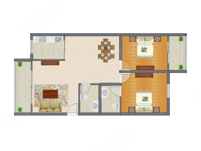 2室2厅 94.11平米户型图