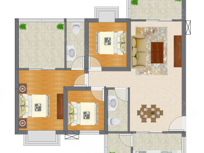 3室1厅 89.84平米户型图