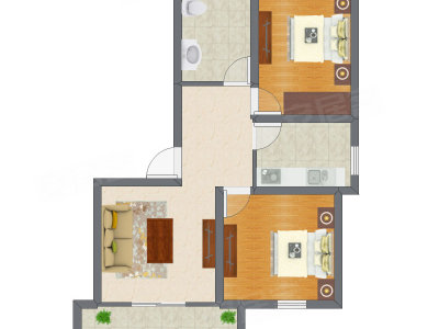 2室2厅 55.46平米户型图