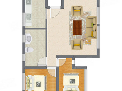 2室1厅 80.77平米户型图