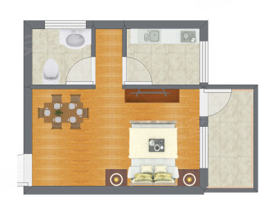 1室1厅 33.79平米户型图