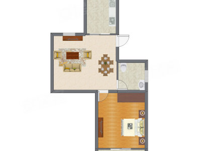 1室1厅 52.56平米户型图