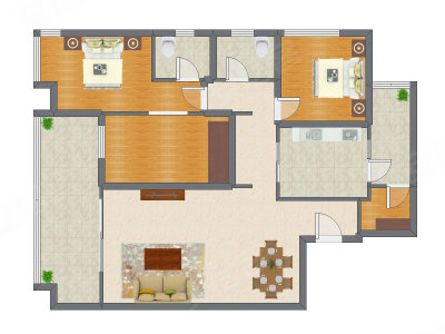 2室2厅 129.37平米户型图