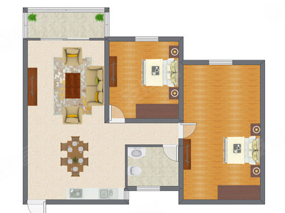 2室2厅 91.96平米户型图