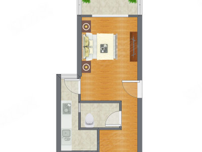 1室0厅 42.16平米户型图