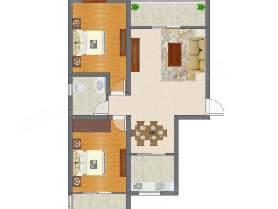 2室2厅 95.69平米户型图