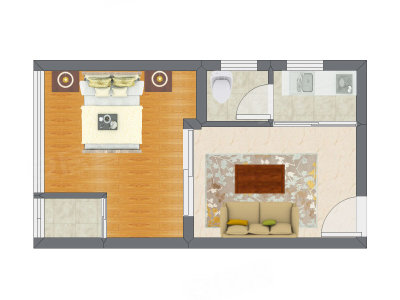 1室1厅 40.14平米户型图