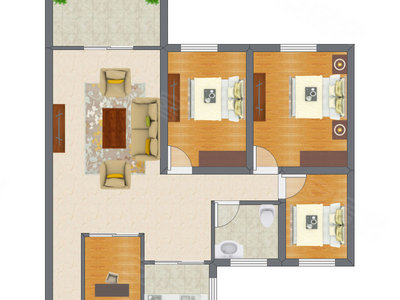 3室1厅 90.70平米