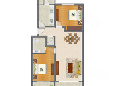 2室2厅 98.52平米户型图
